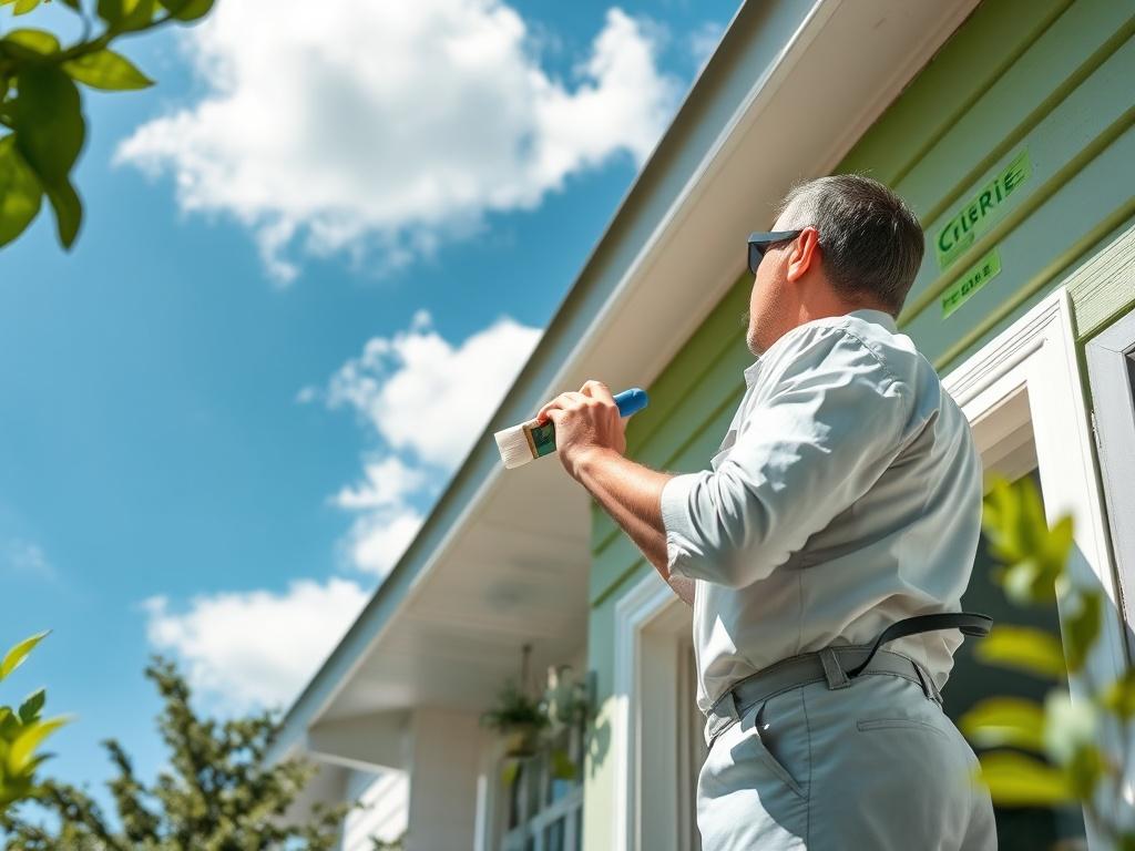 A professional painter in action, applying a fresh coat of