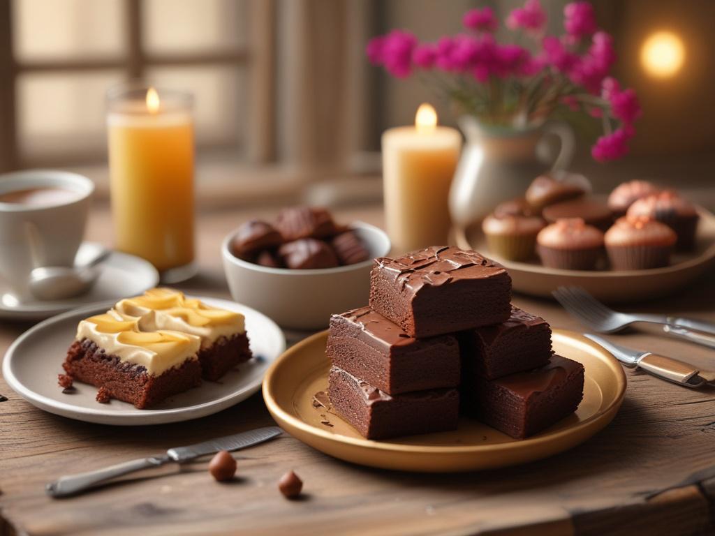 A beautifully arranged plate of assorted brownies, scones, cakes, and