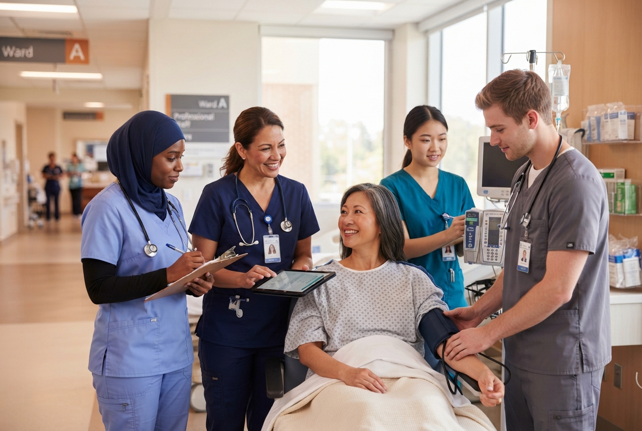 Nursing team working together in healthcare facility