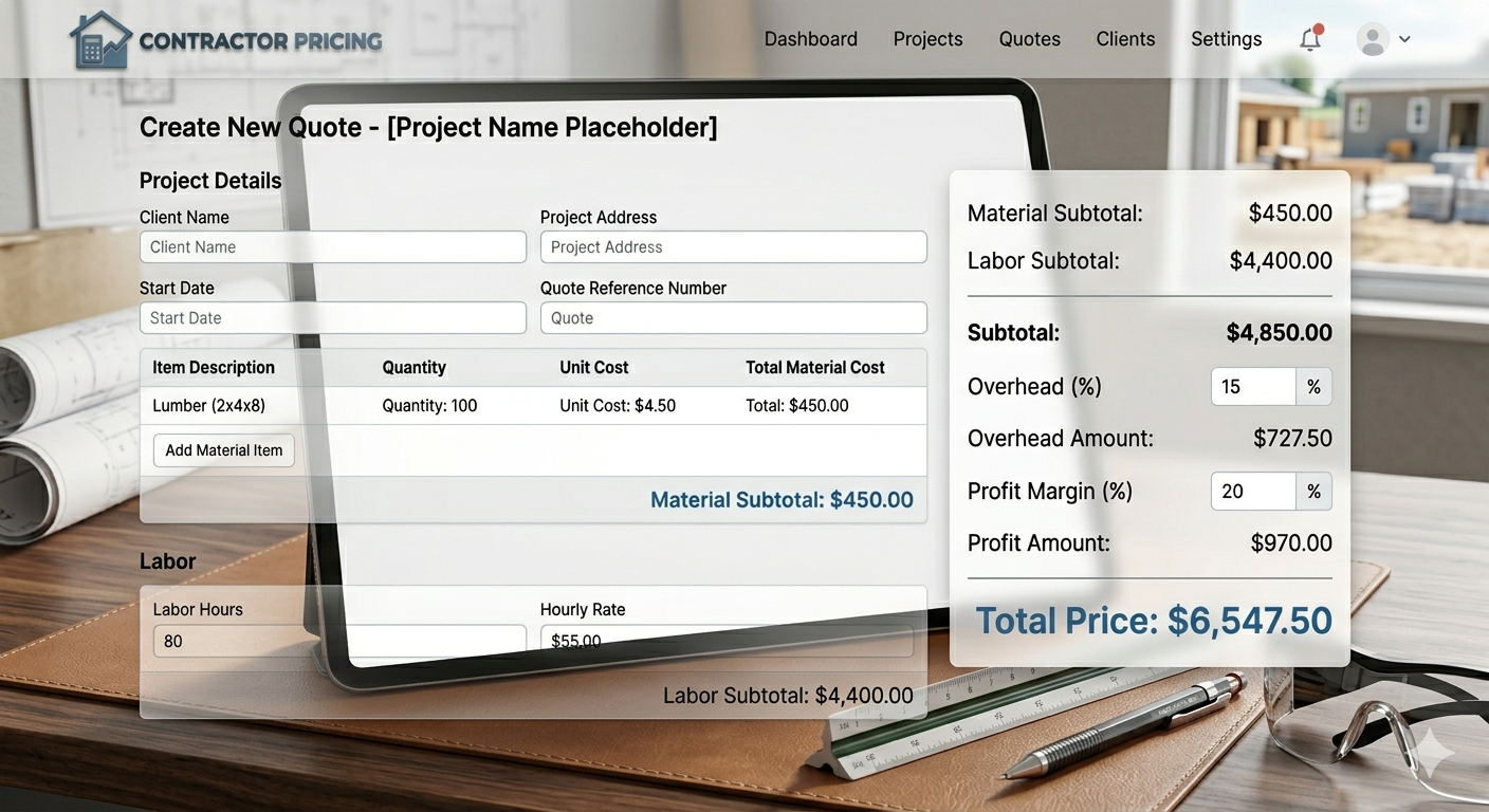 Contractor Pricing Calculator Interface