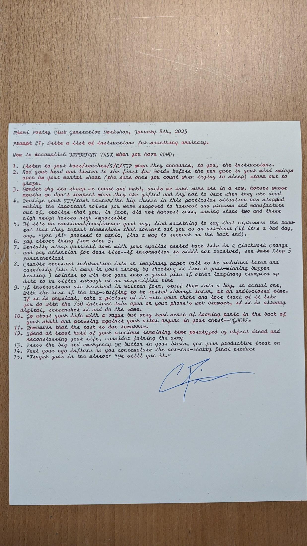 Original typewritten poem How to accomplish IMPORTANT TASK when you have ADHD by Chris the Poet