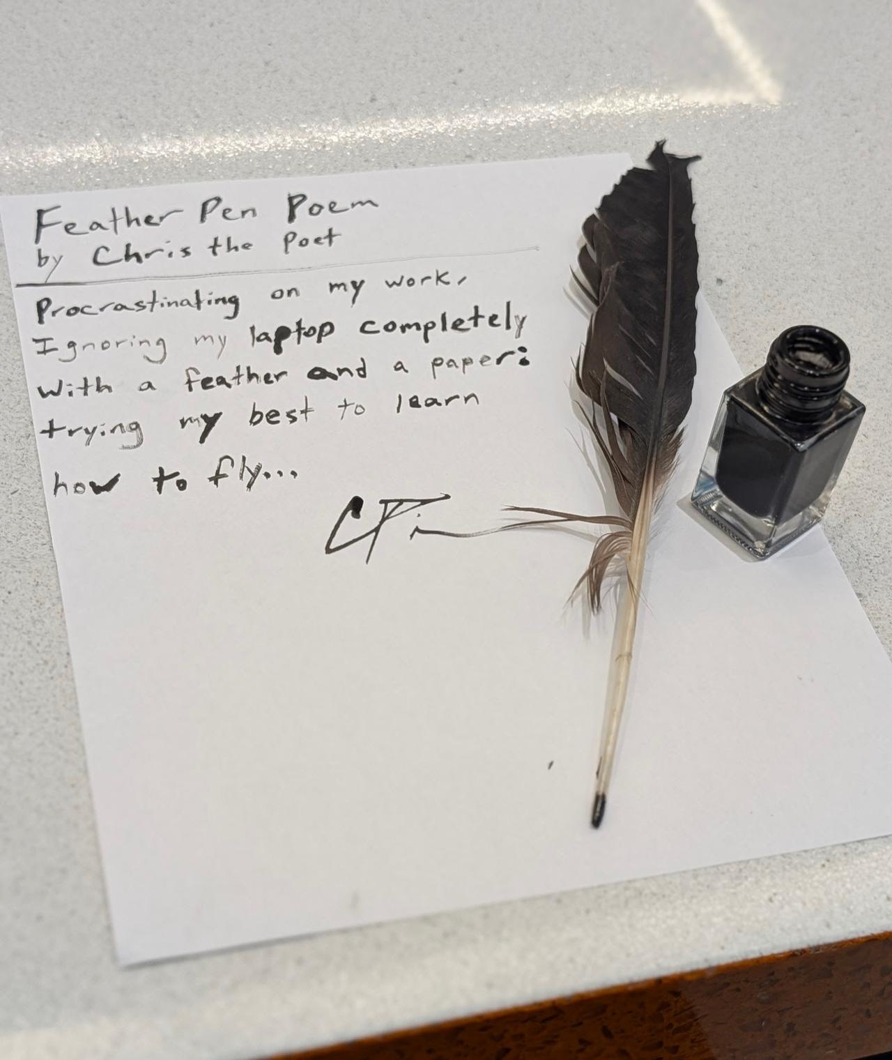 Original typewritten poem Feather Pen Poem by Chris the Poet