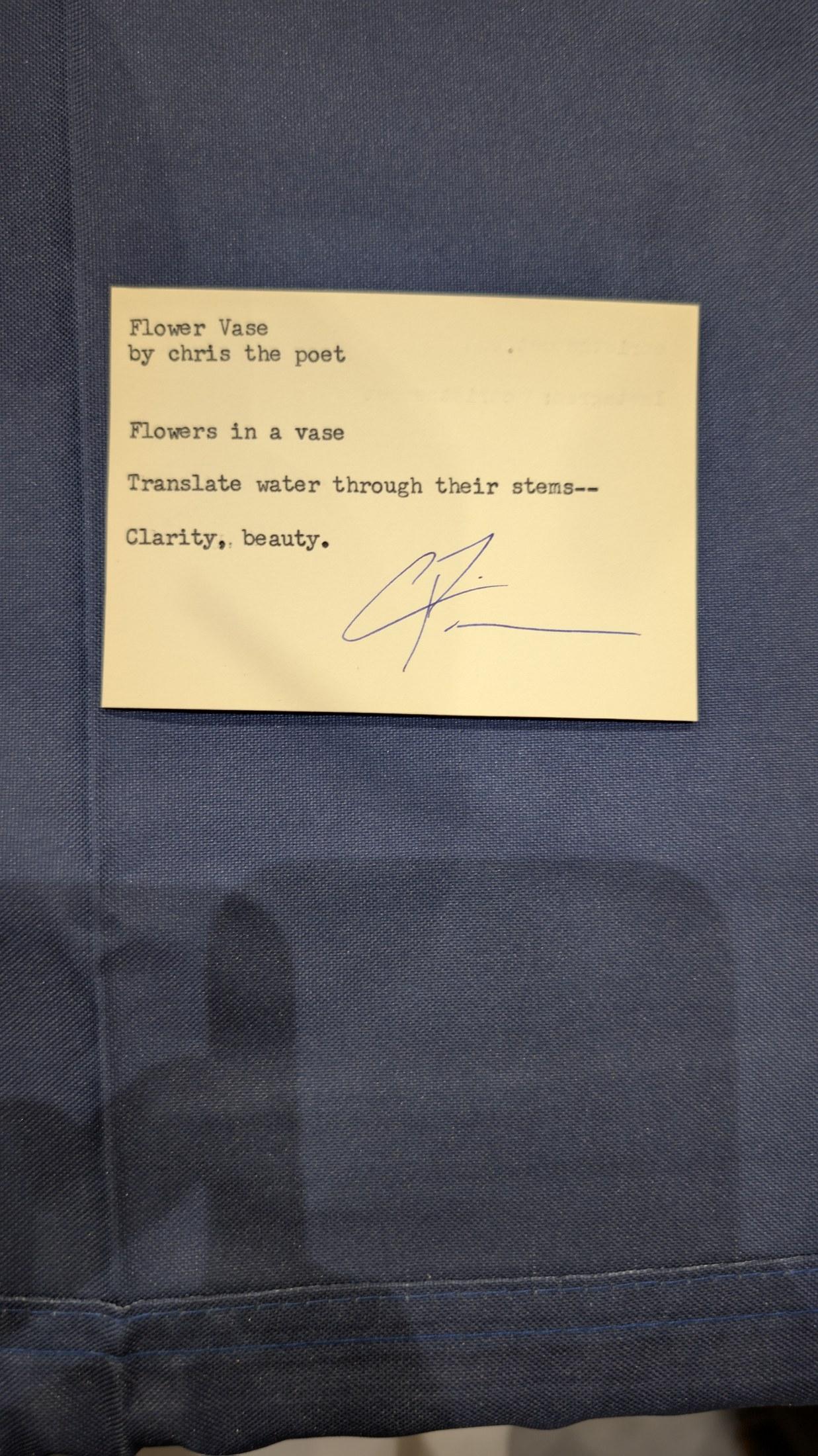 Original typewritten poem Flower Vase by Chris the Poet