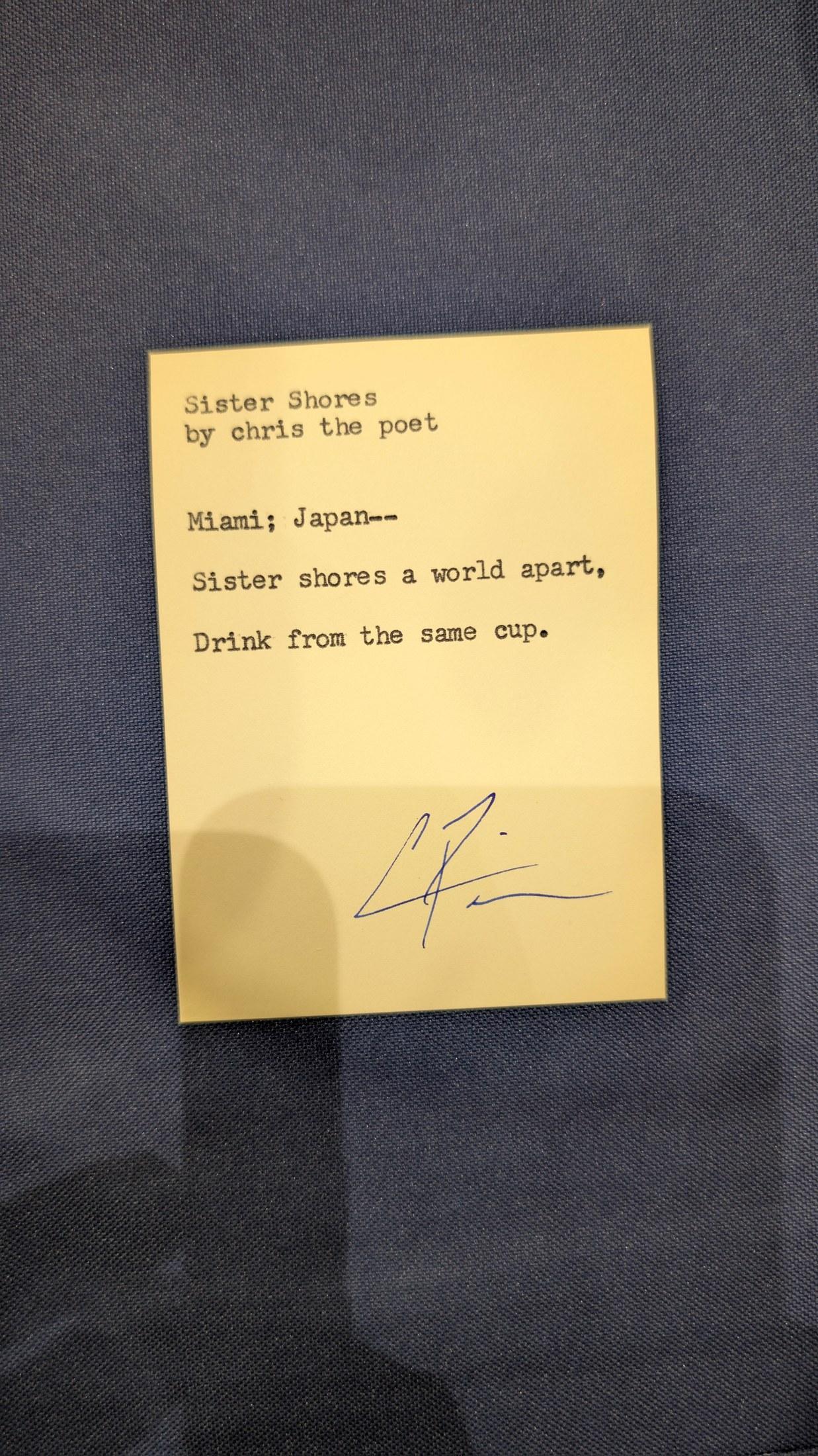 Original typewritten poem Sister Shores by Chris the Poet