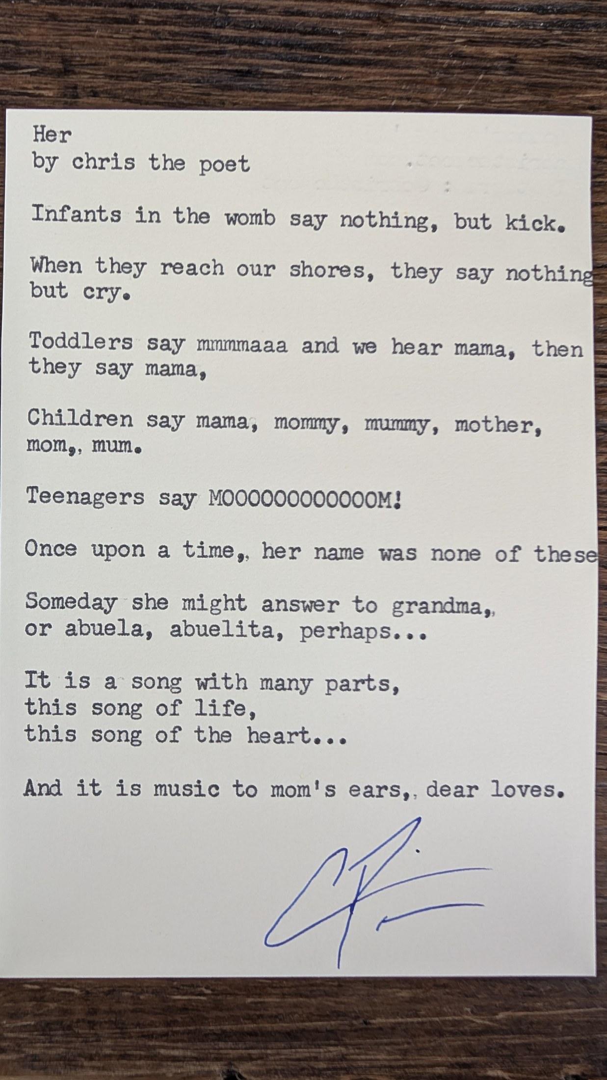 Original typewritten poem Her by Chris the Poet