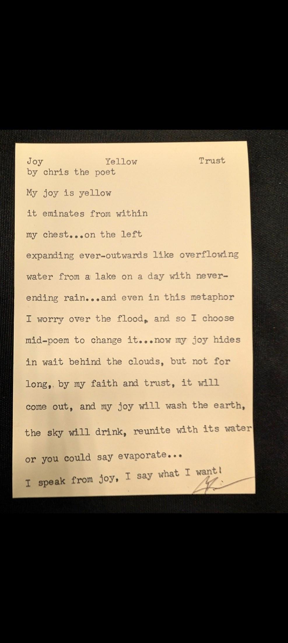 Additional archive image for Joy Yellow Trust by Chris the Poet