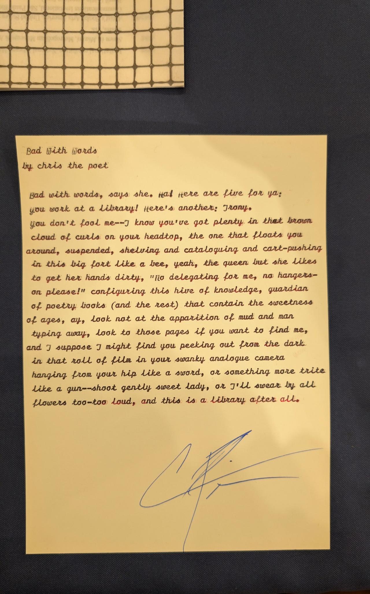 Original typewritten poem Bad With Words by Chris the Poet