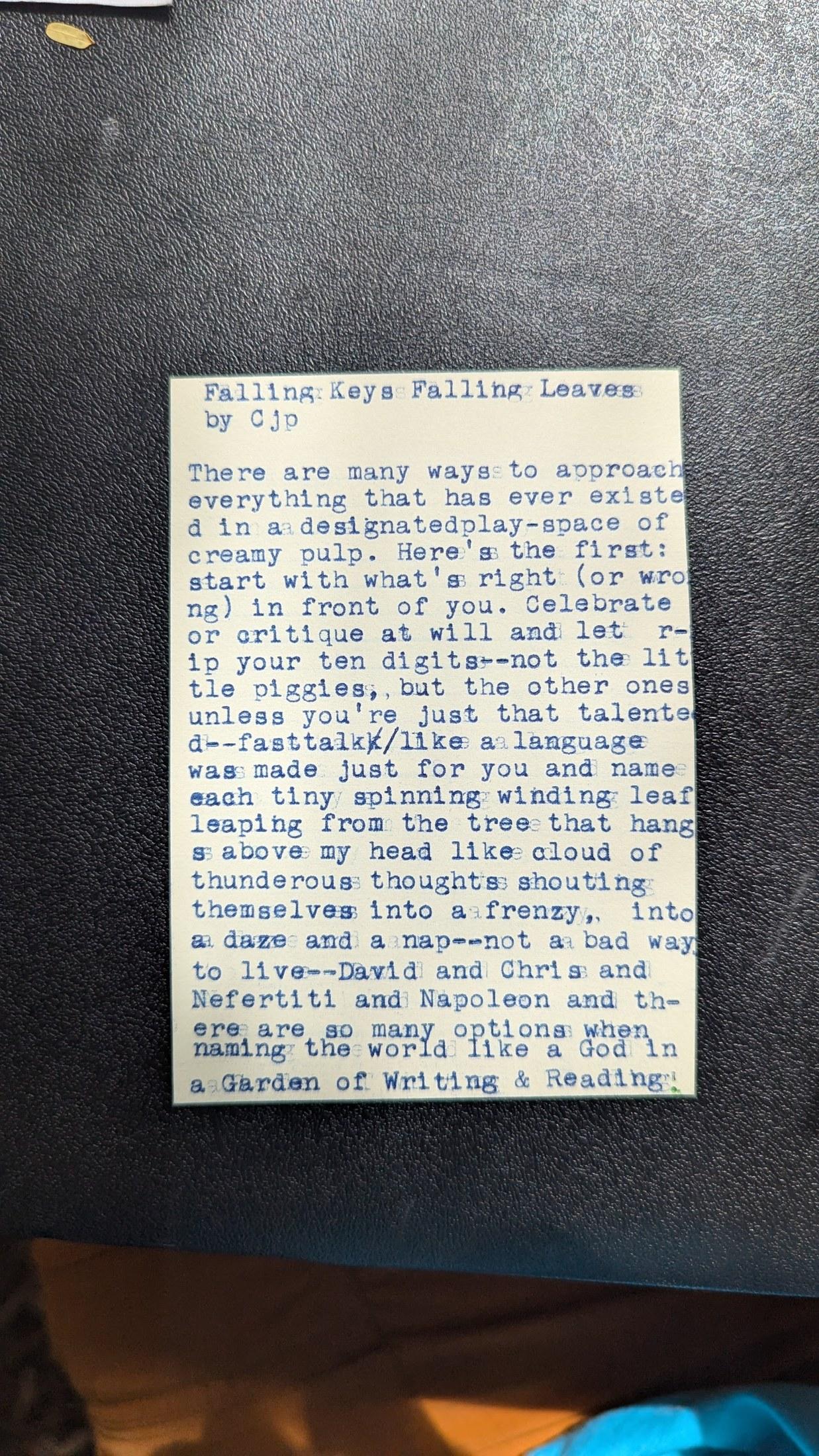 Original typewritten poem Falling: Keys Falling: Leaves by Chris the Poet