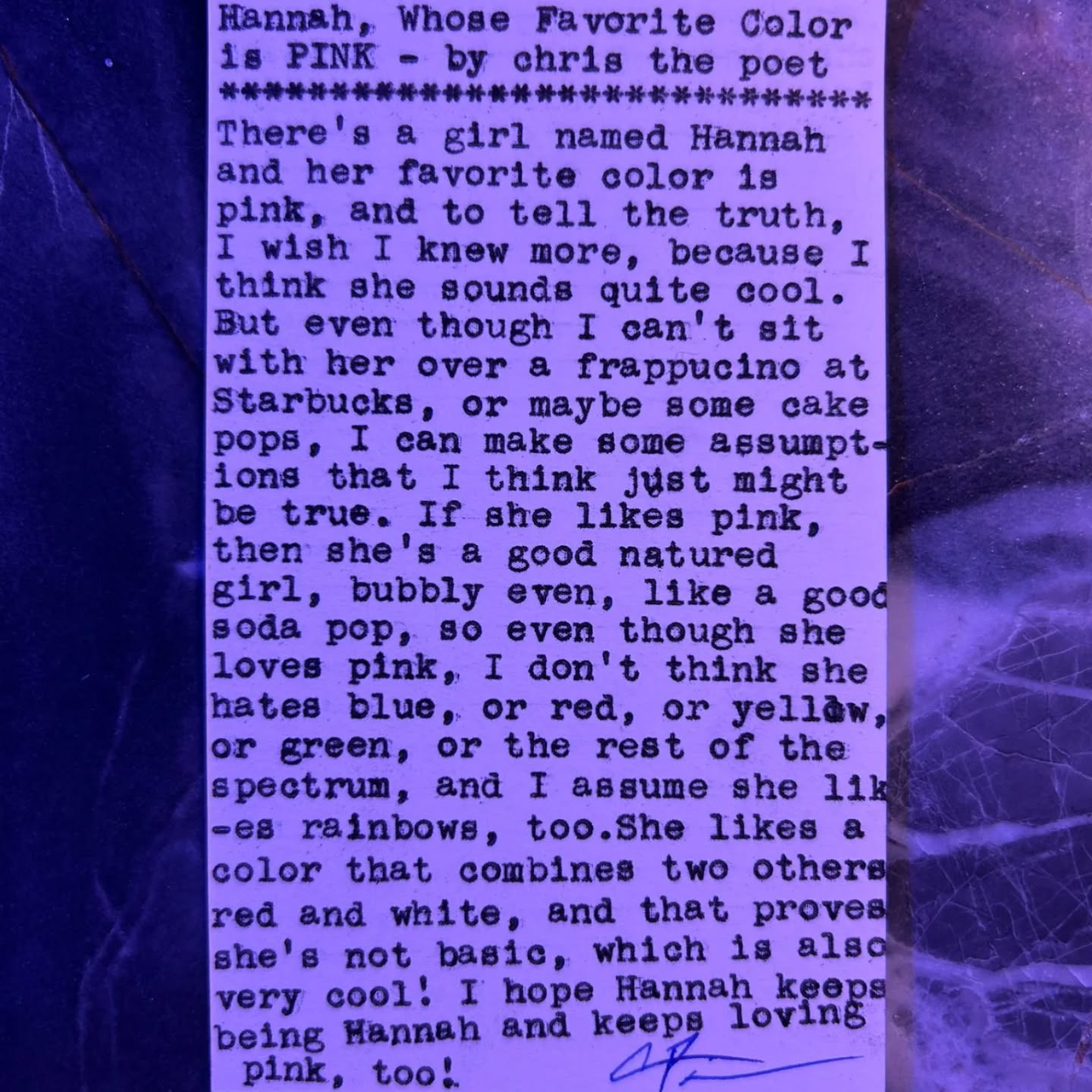 Additional archive image for Hannah, Whose Favorite Color is PINK by Chris the Poet