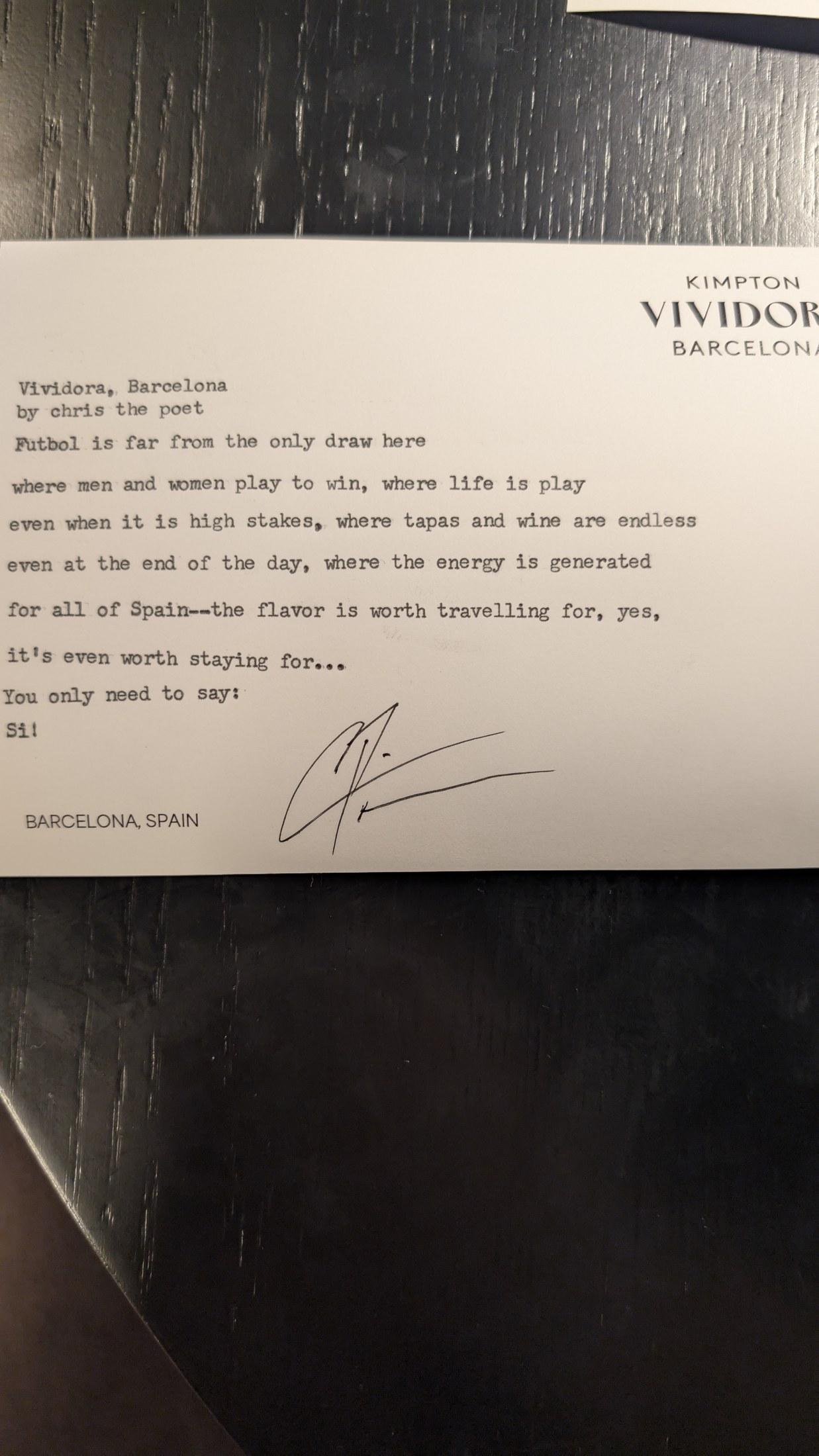Original typewritten poem Vividora, Barcelona by Chris the Poet