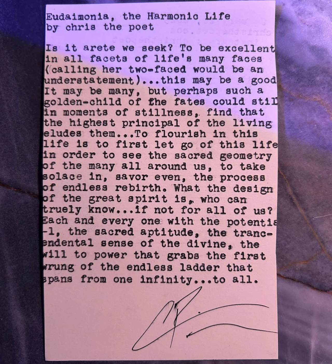 Additional archive image for Eudaimonia, the Harmonic Life by Chris the Poet