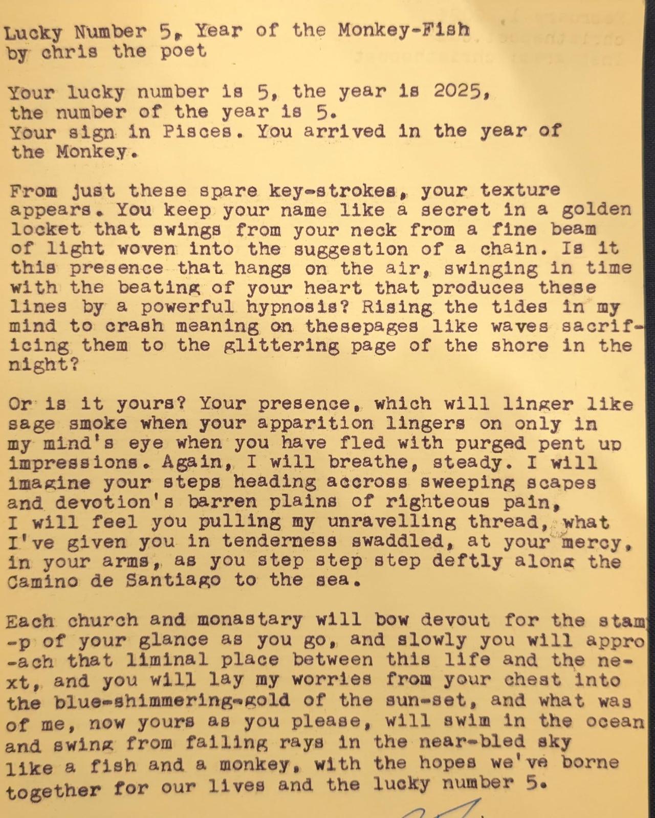 Additional archive image for Lucky Number 5, Year of the Monkey-Fish by Chris the Poet