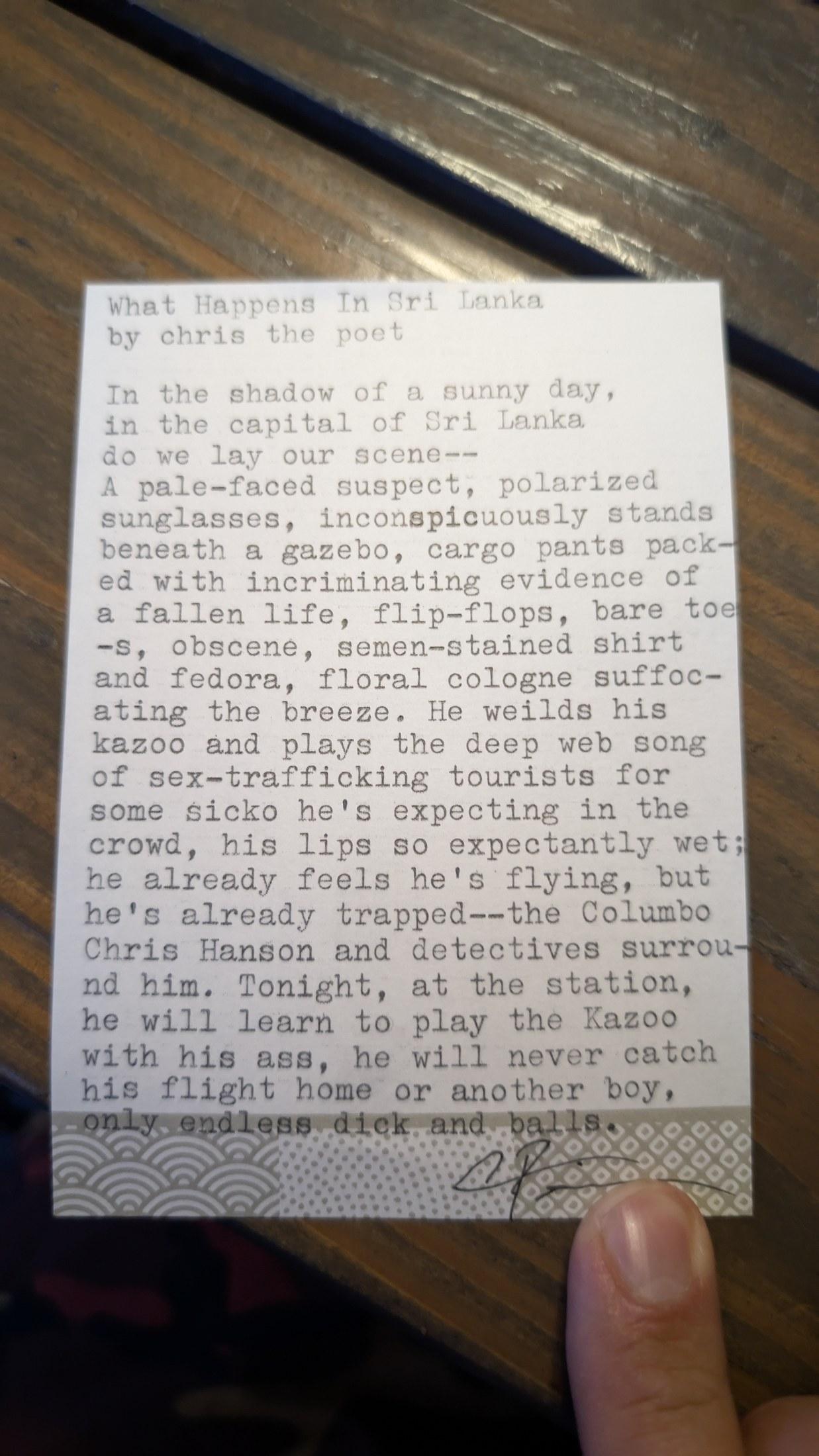 Original typewritten poem What Happens In Sri Lanka by Chris the Poet