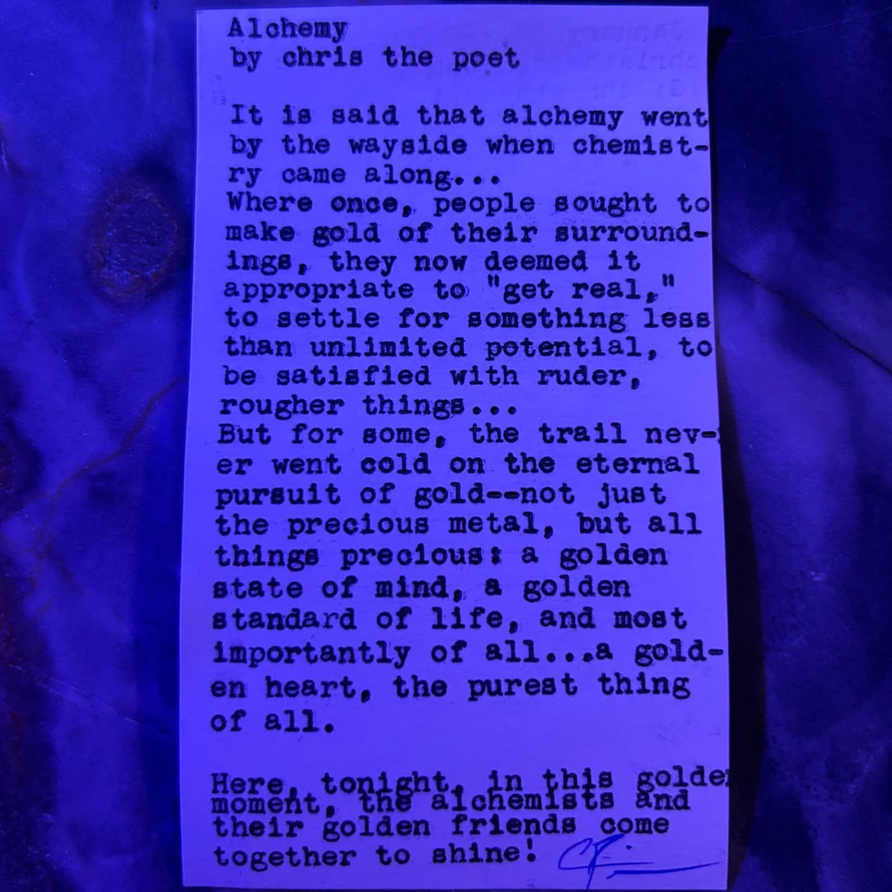 Original typewritten poem Alchemy by Chris the Poet