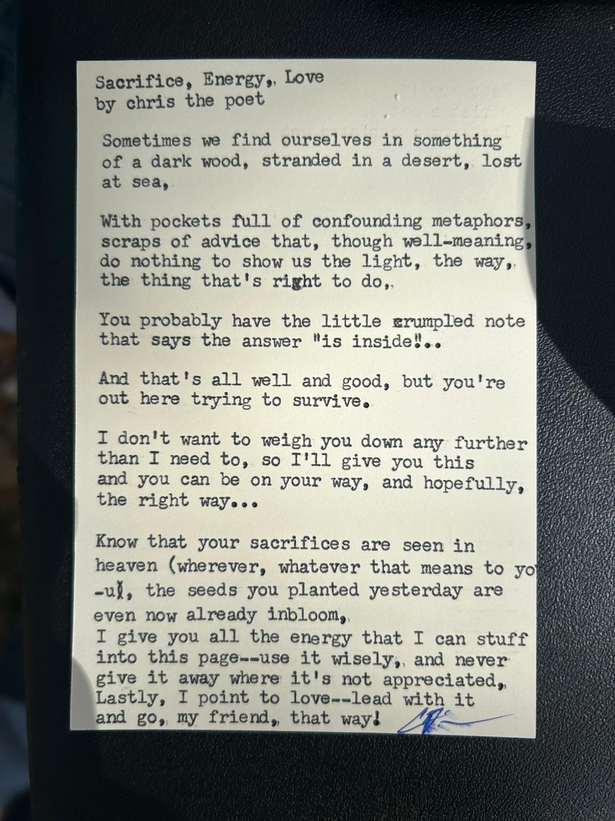Additional archive image for Sacrifice, Energy, Love by Chris the Poet