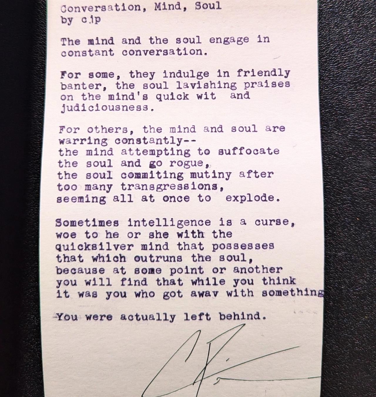 Original typewritten poem Conversation, Mind, Soul by Chris the Poet
