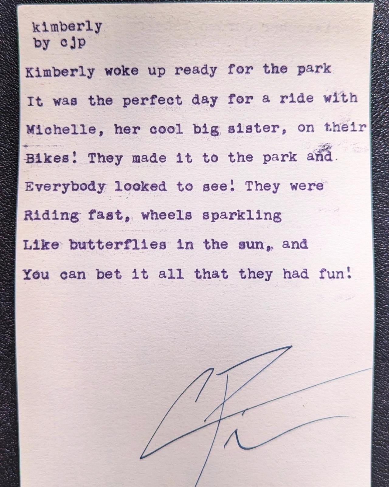 Original typewritten poem Kimberly by Chris the Poet