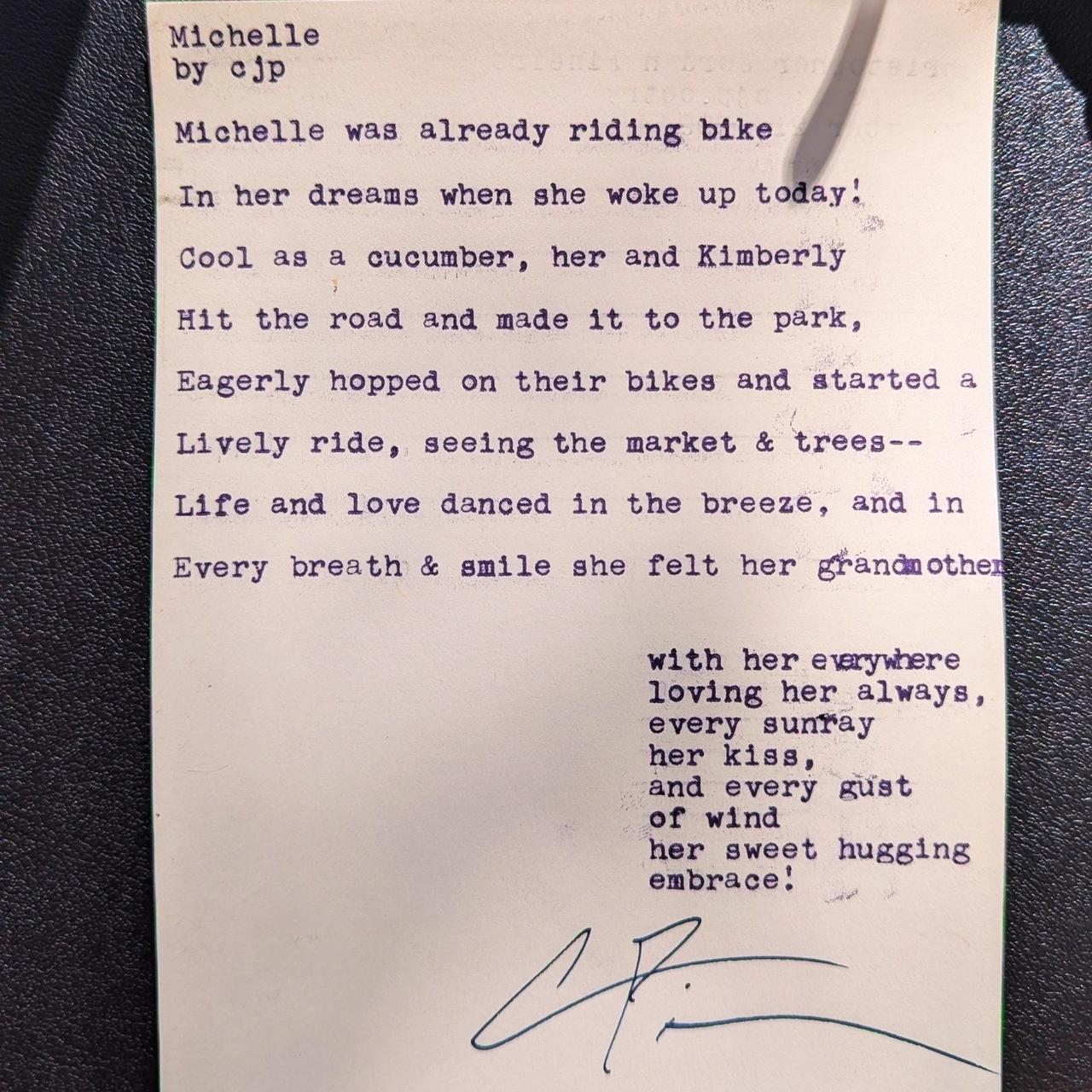 Original typewritten poem Michelle by Chris the Poet