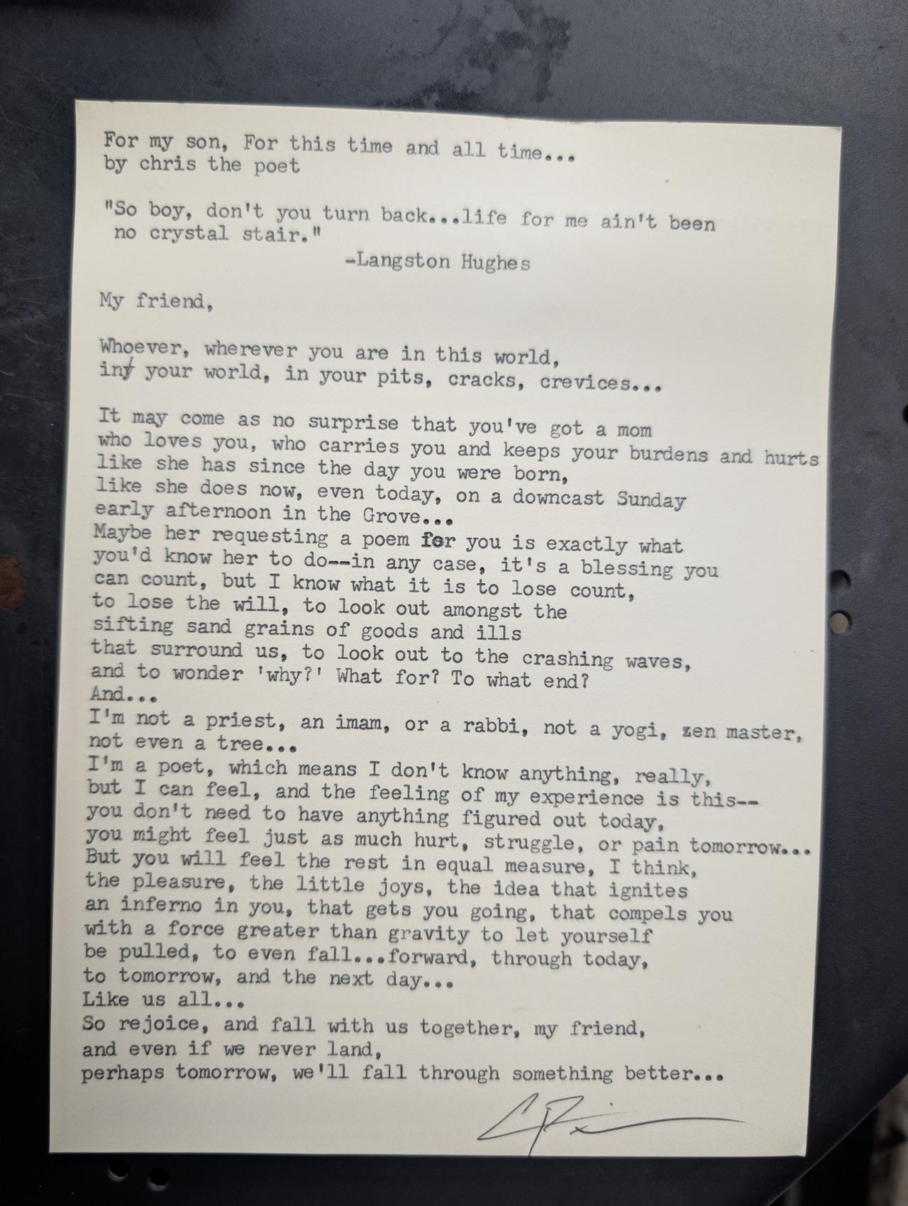 Original typewritten poem For my son, For his time and all time... by Chris the Poet