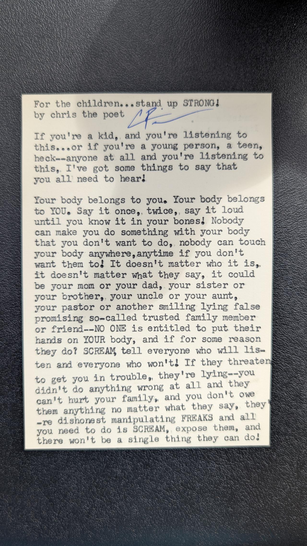 Additional archive image for For the children...stand up STRONG! by Chris the Poet