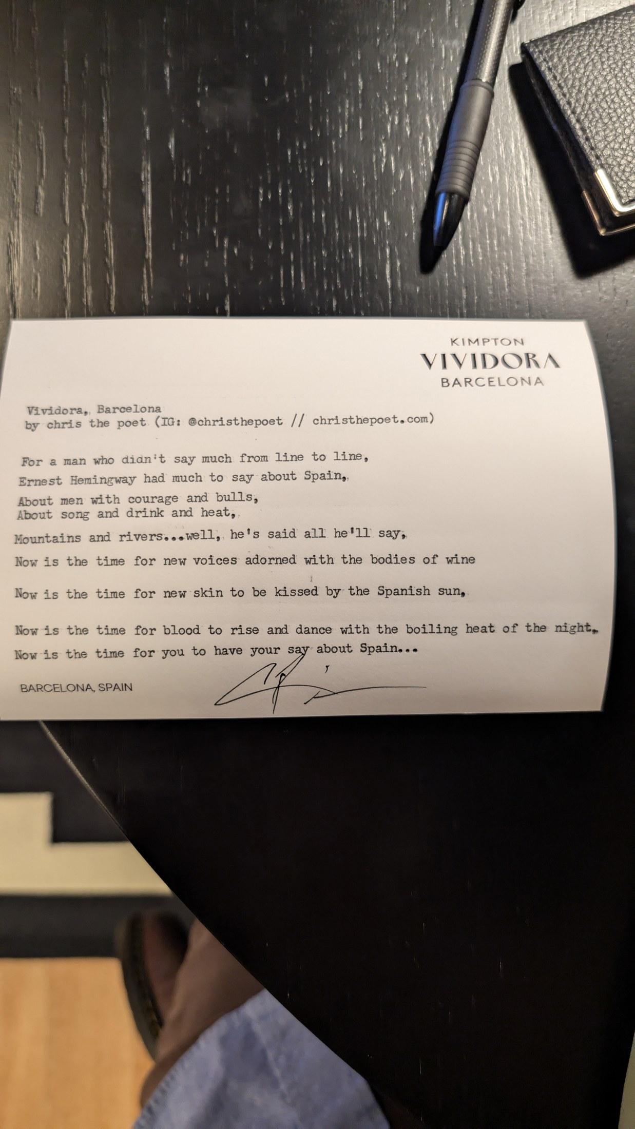 Original typewritten poem Vividora, Barcelona by Chris the Poet