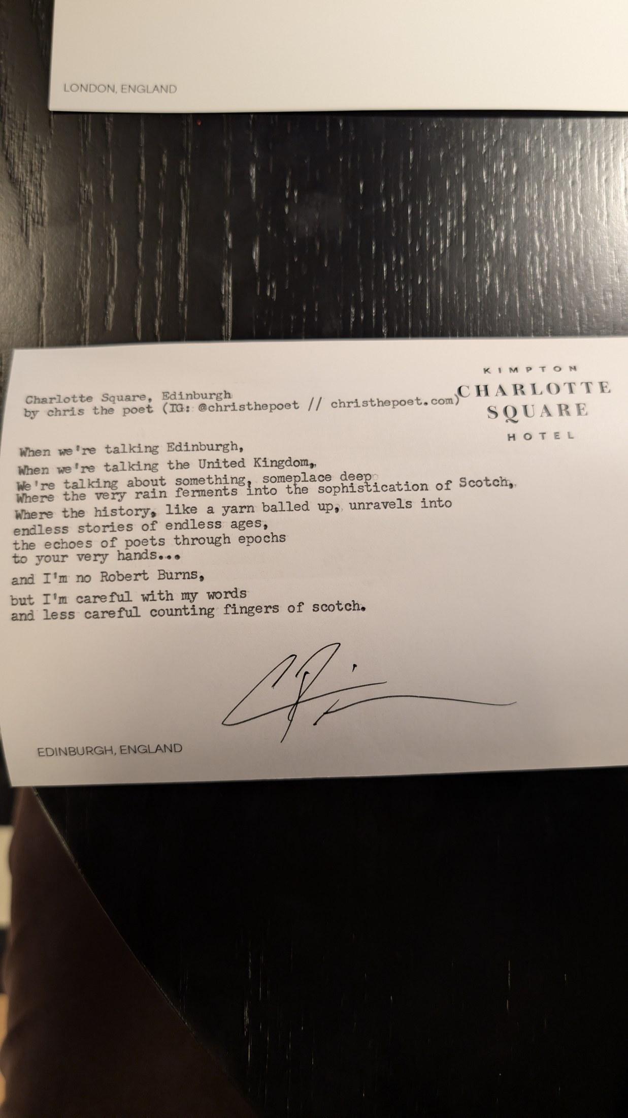 Original typewritten poem Charlotte Square, Edinburgh by Chris the Poet