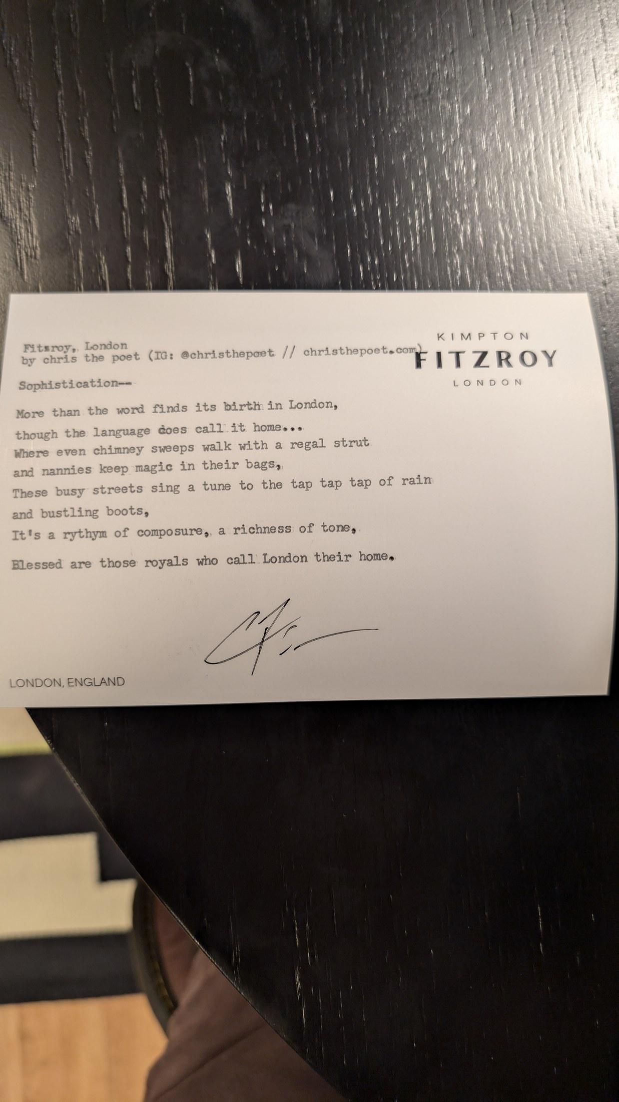 Original typewritten poem Fitzroy, London by Chris the Poet