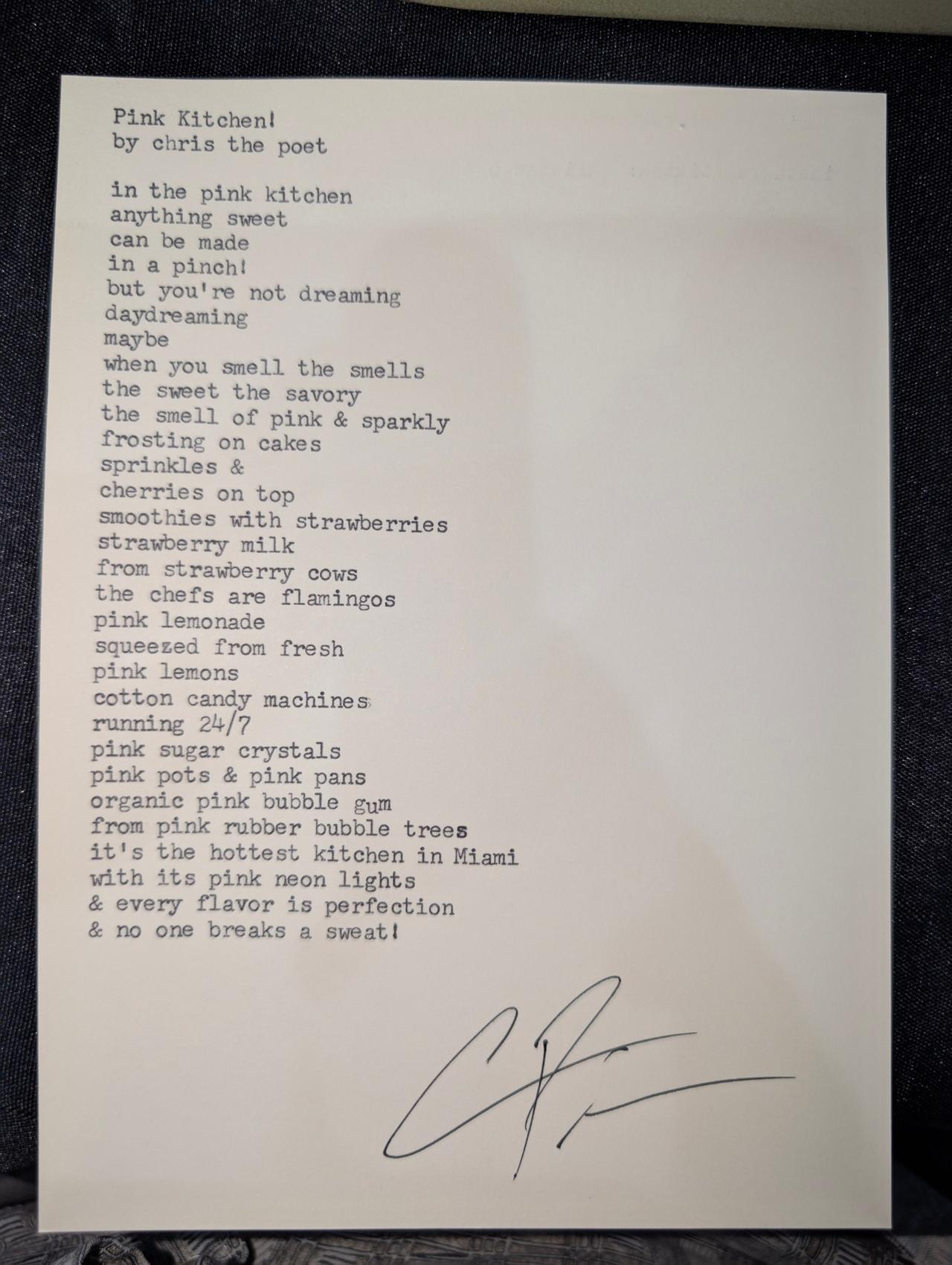 Original typewritten poem Pink Kitchen! by Chris the Poet
