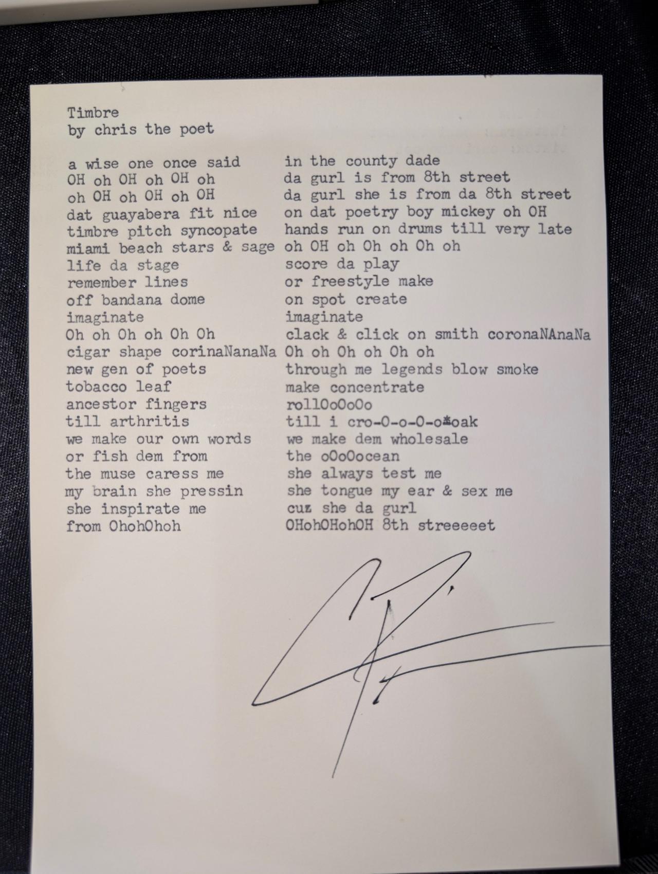 Original typewritten poem Tiburon by Chris the Poet