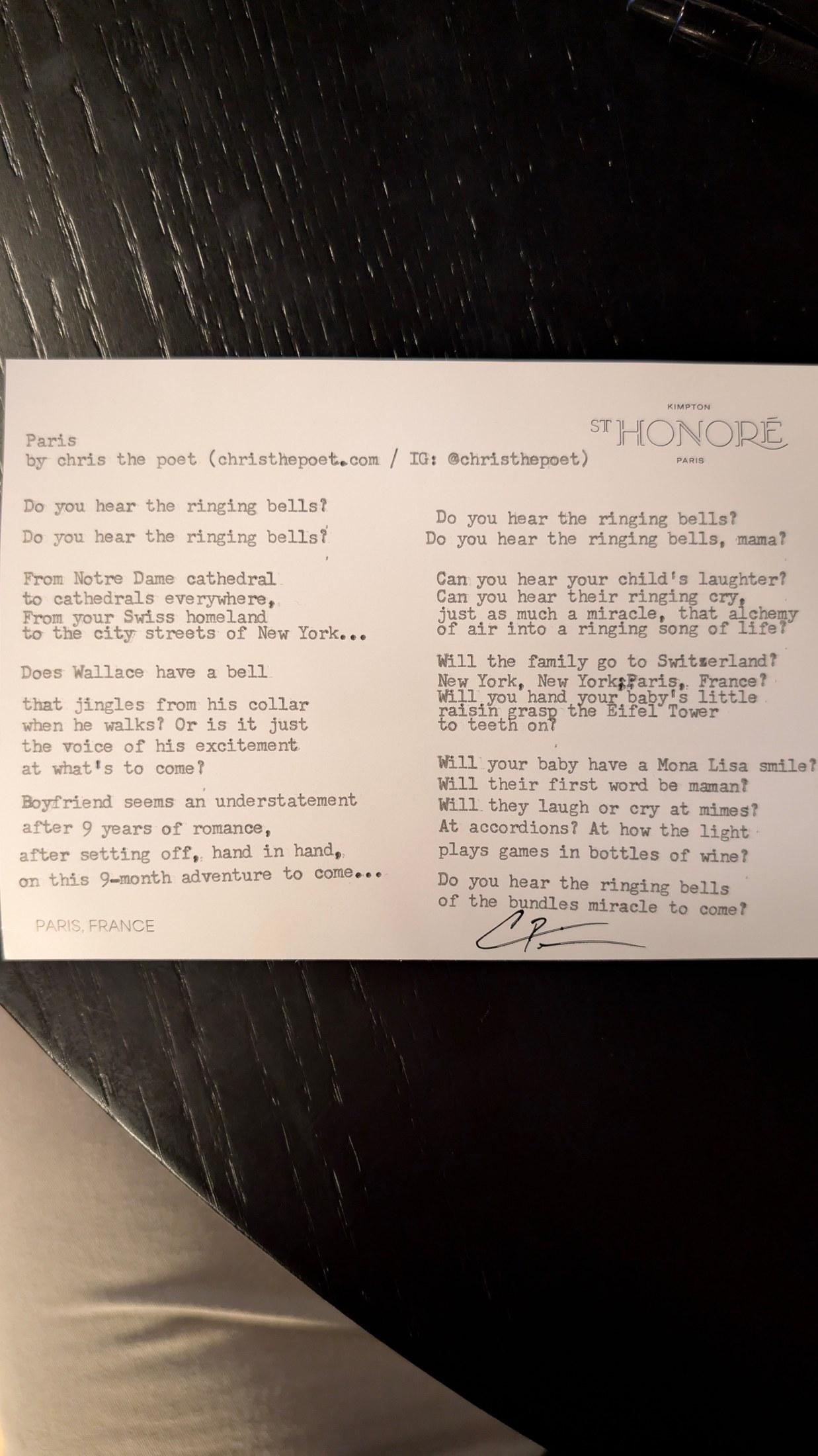 Original typewritten poem Paris by Chris the Poet