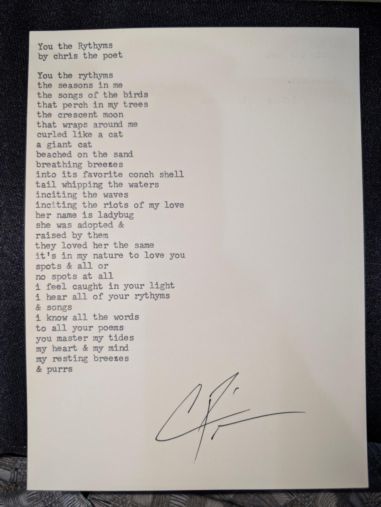 Original typewritten poem You the Rhythm by Chris the Poet