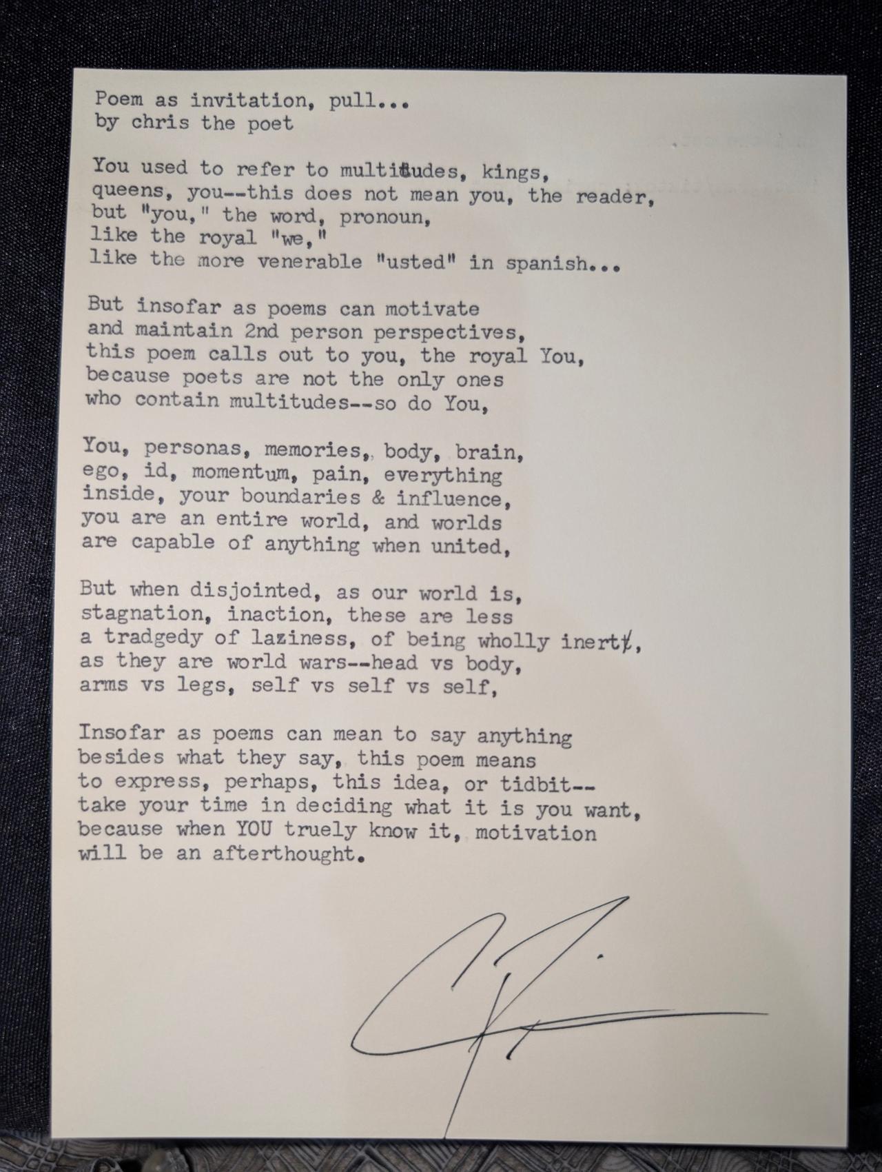 Original typewritten poem Poem an Invitation, pull... by Chris the Poet