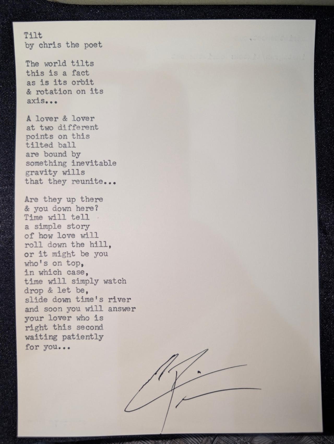 Original typewritten poem Tilt by Chris the Poet