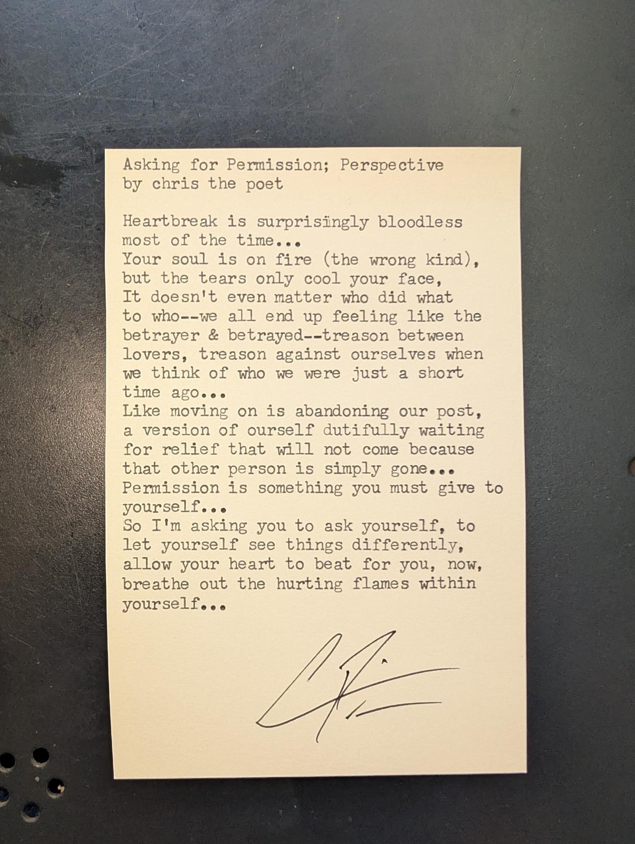 Original typewritten poem Asking for Permission Perspective by Chris the Poet