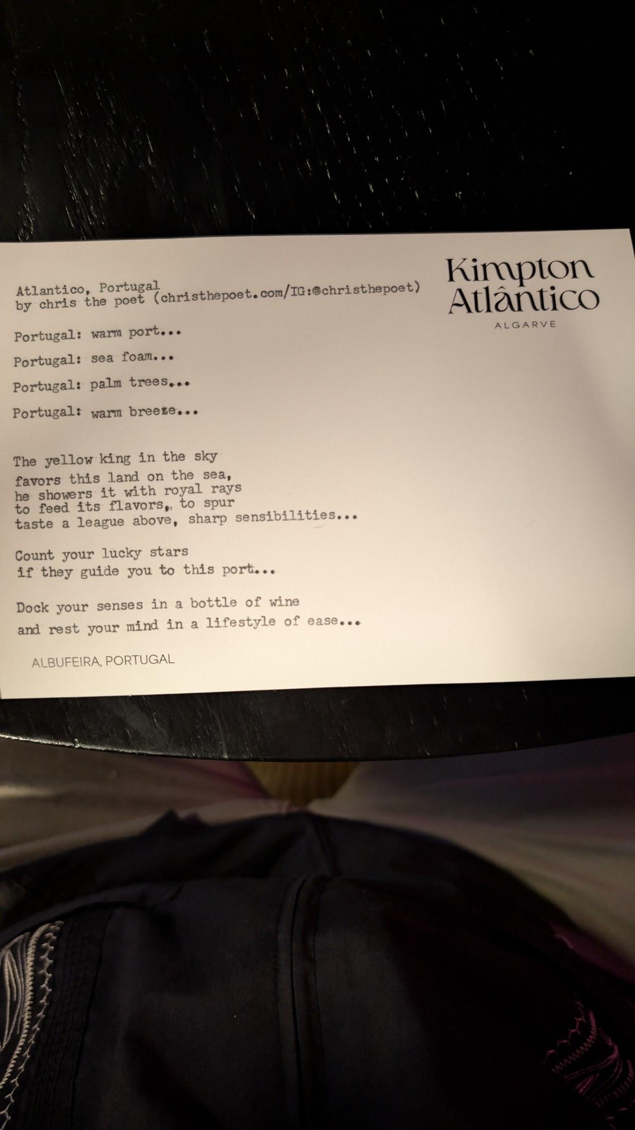 Original typewritten poem Atlantico, Portugal by Chris the Poet