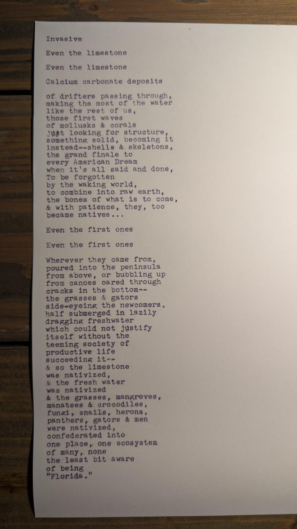 Original typewritten poem Invasive by Chris the Poet