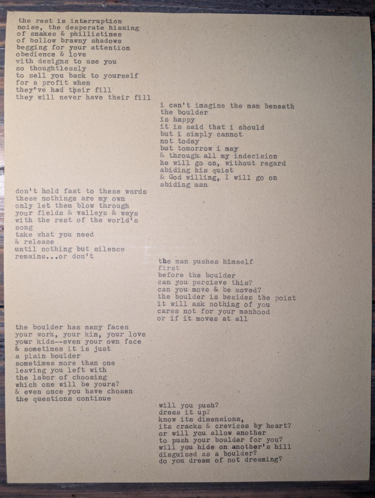 Additional archive image for to a young man & his boulder - for Isaiah by Chris the Poet