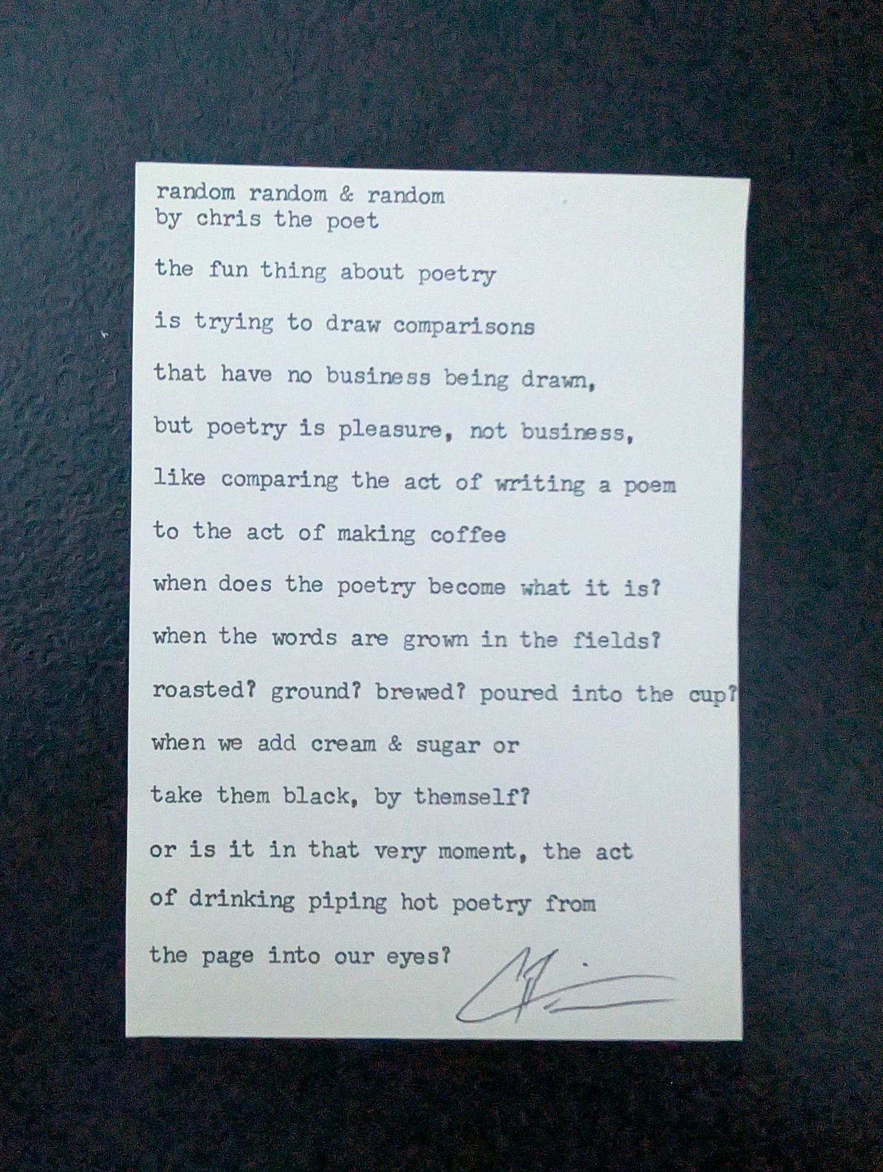 Original typewritten poem random random & random by Chris the Poet
