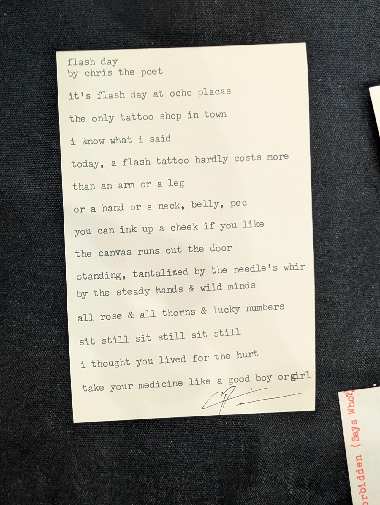 Original typewritten poem flash day by Chris the Poet