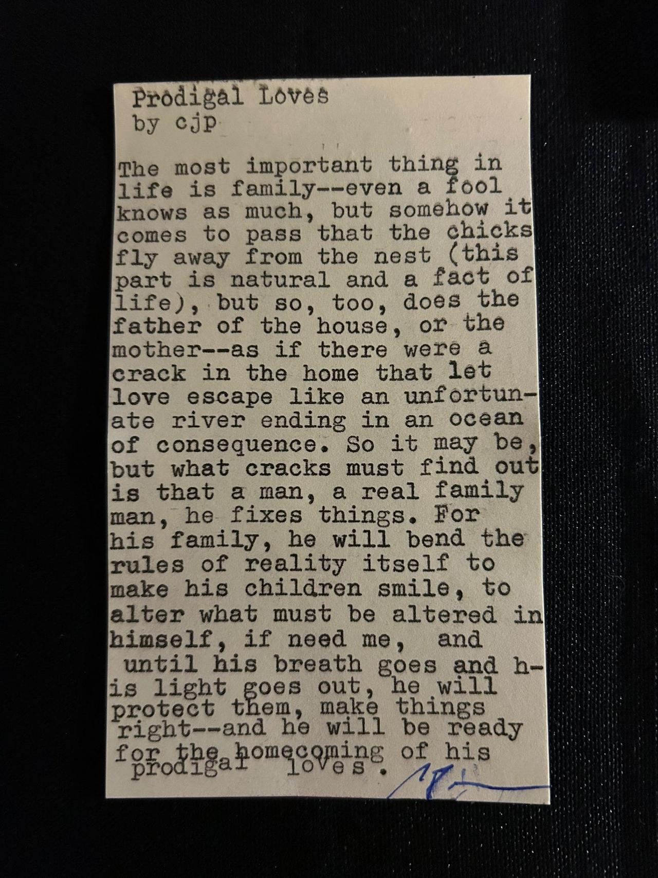 Original typewritten poem Prodigal Loves by Chris the Poet