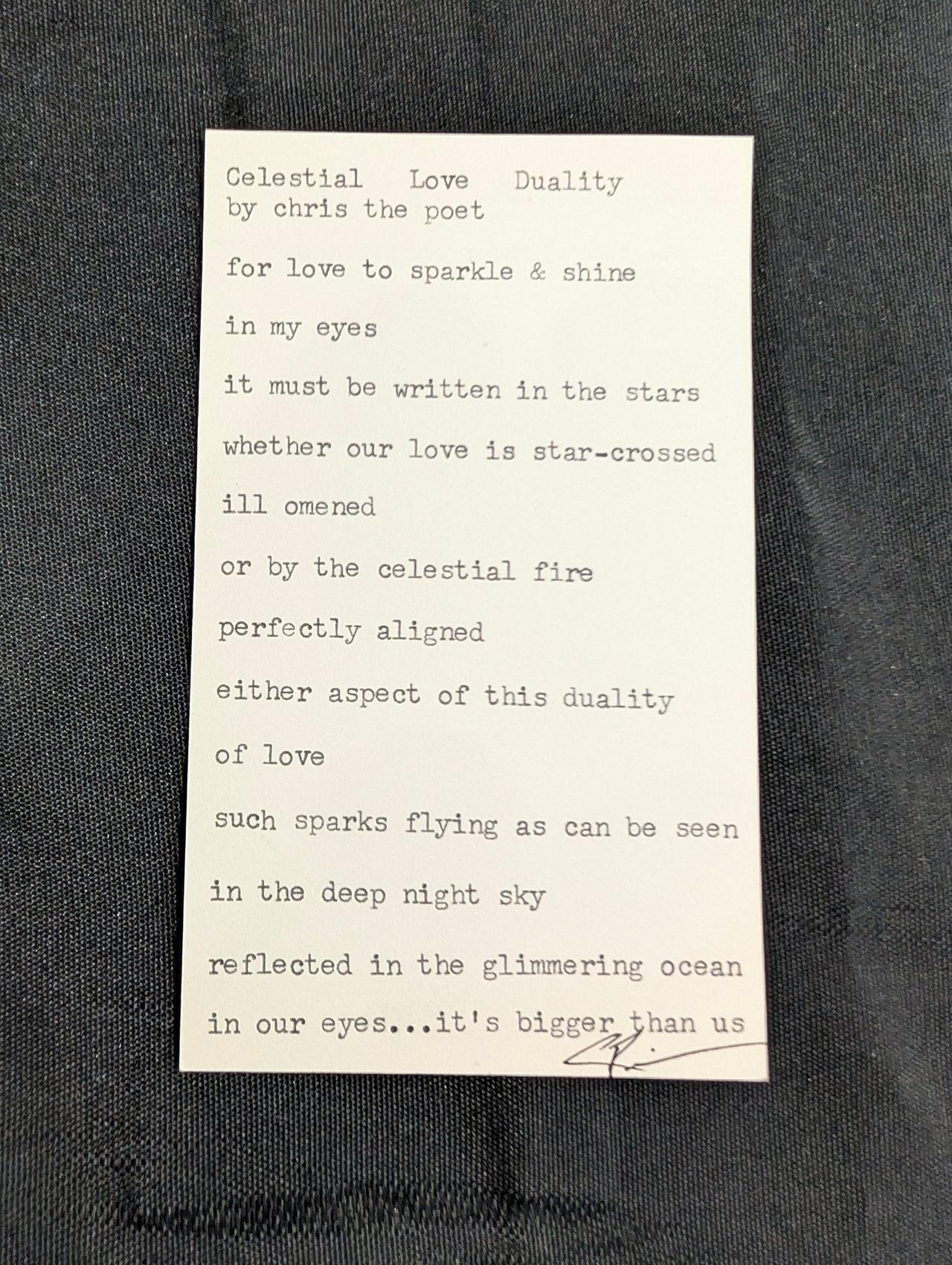 Original typewritten poem Celestial Love Duality by Chris the Poet