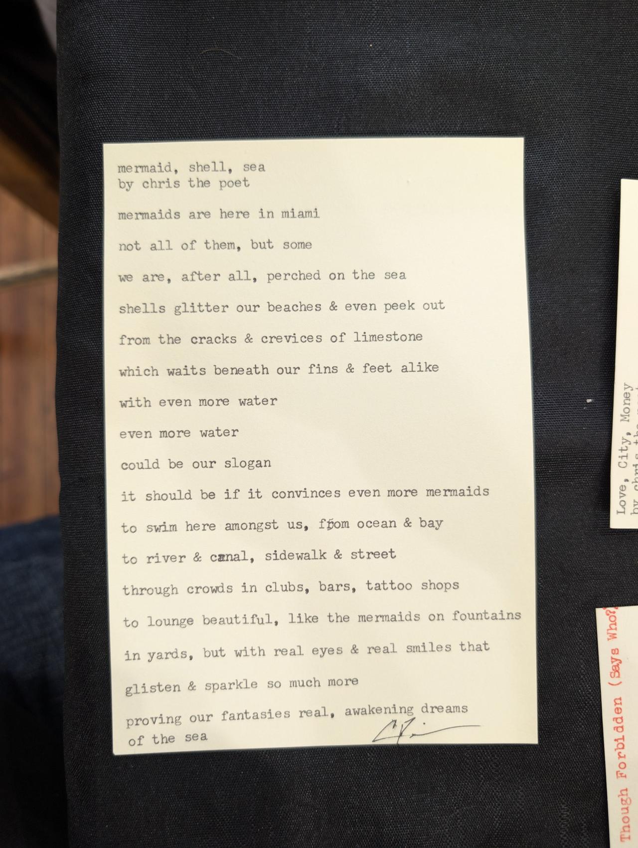 Original typewritten poem mermaid, shell, sea by Chris the Poet