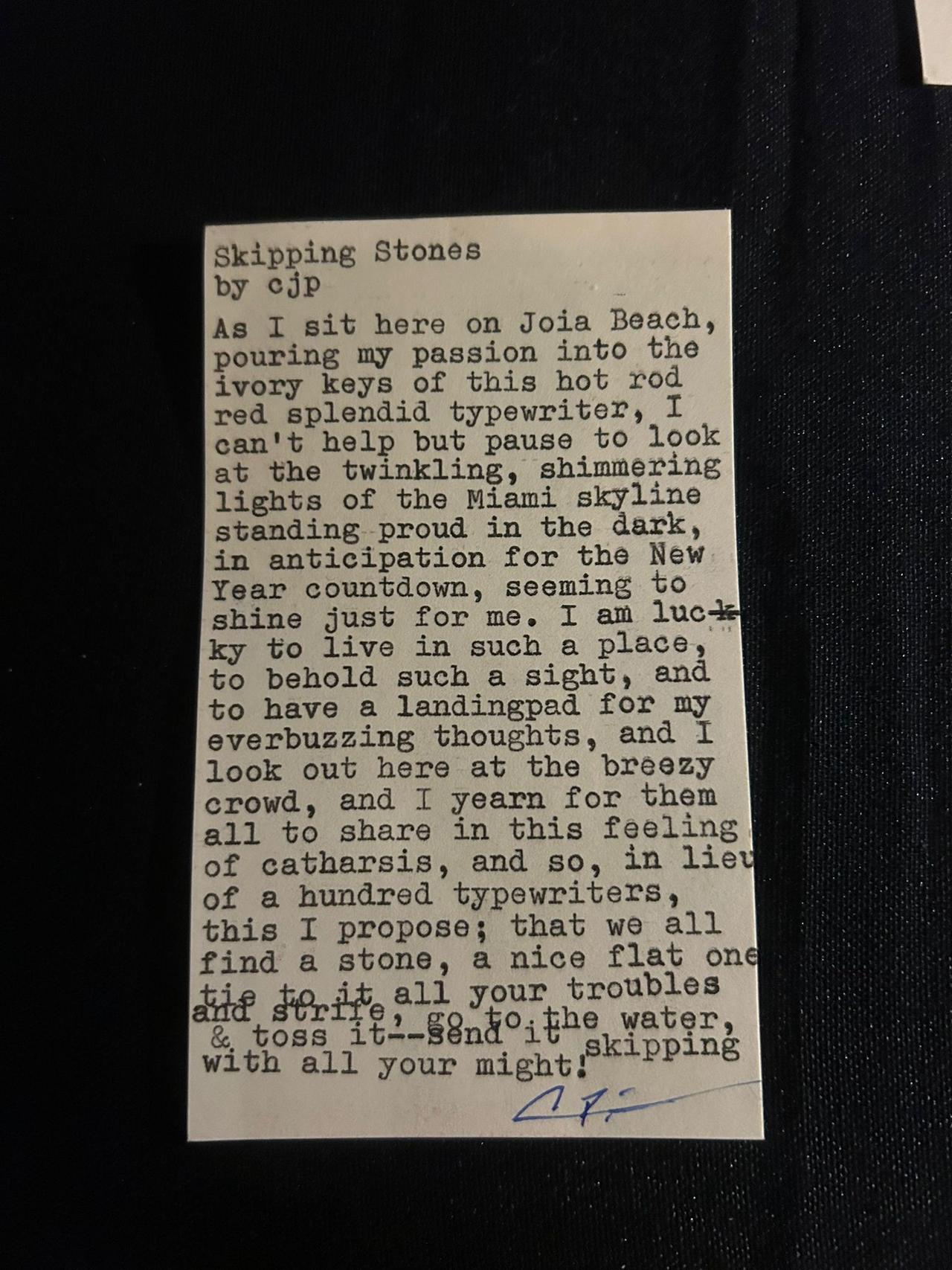 Original typewritten poem Skipping Stones by Chris the Poet