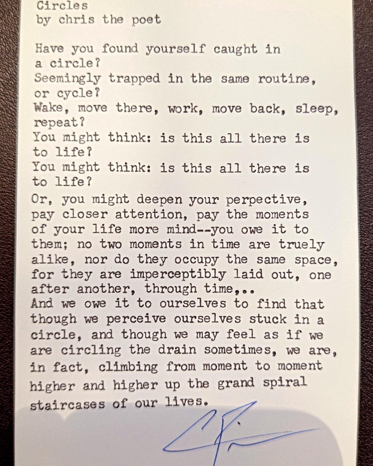 Original typewritten poem Circles by Chris the Poet