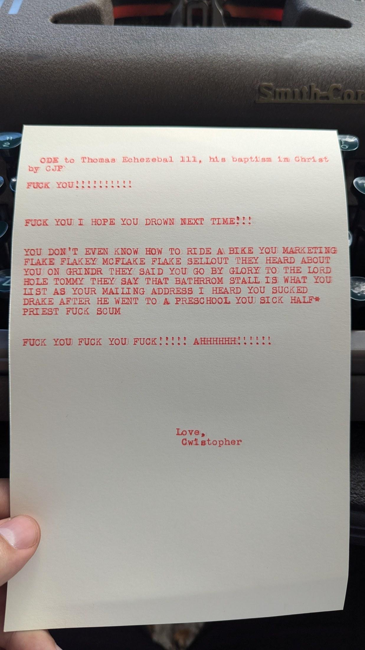 Original typewritten poem Ode to Fucking Richard III, His Majesty in Charge by Chris the Poet
