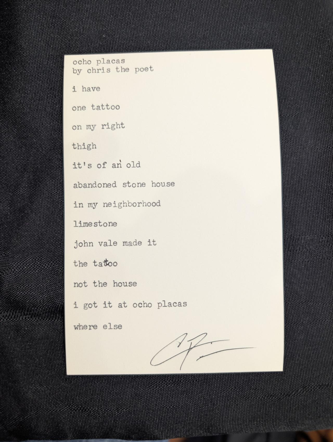 Original typewritten poem echo places by Chris the Poet