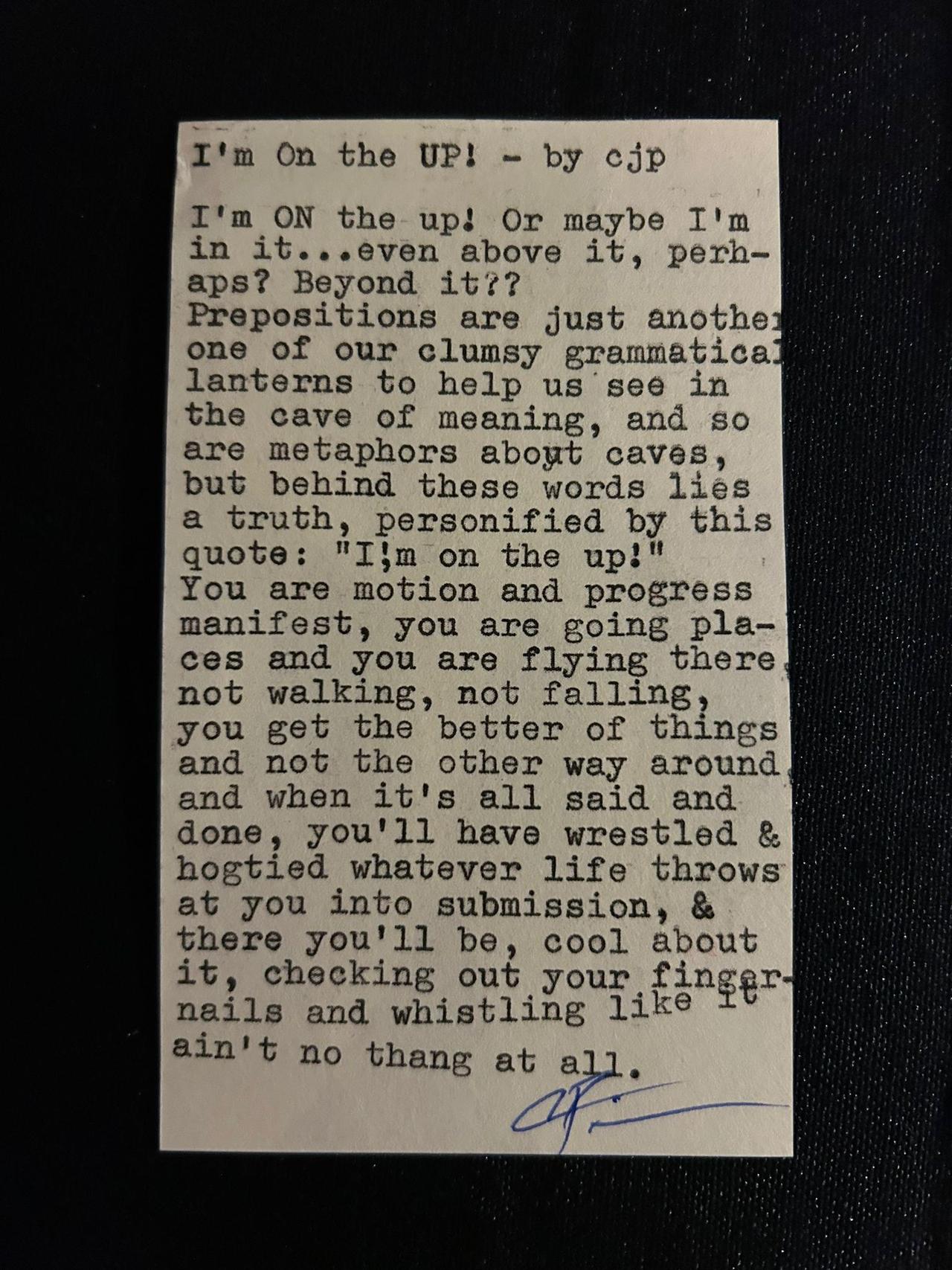 Original typewritten poem I'm On the UP! by Chris the Poet