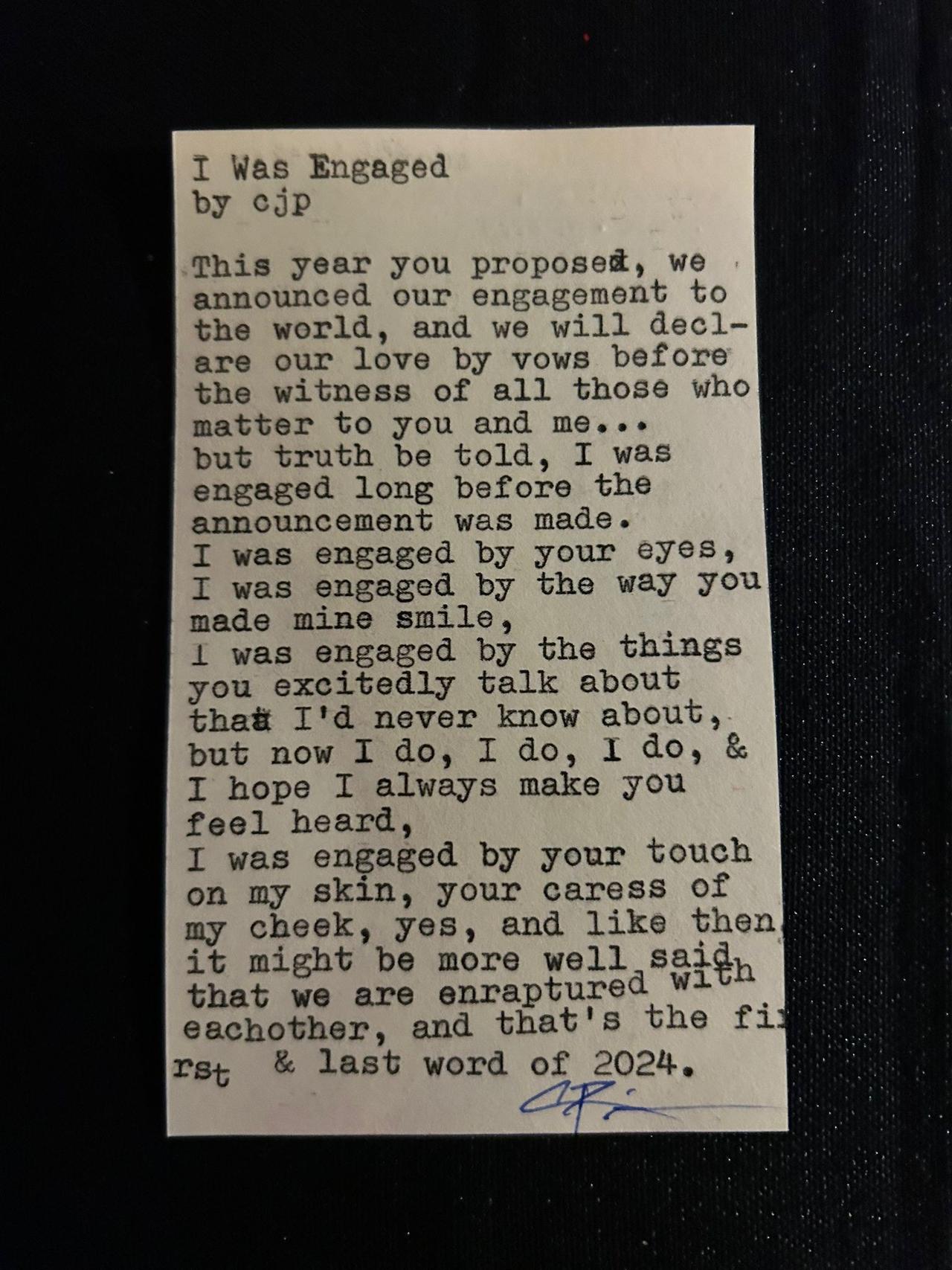 Original typewritten poem I Was Engaged by Chris the Poet