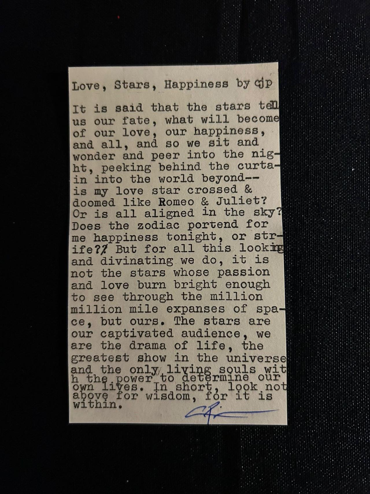 Original typewritten poem Love, Stars, Happiness by Chris the Poet