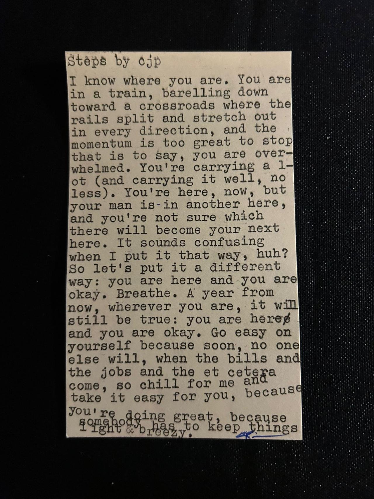 Original typewritten poem Steps by Chris the Poet